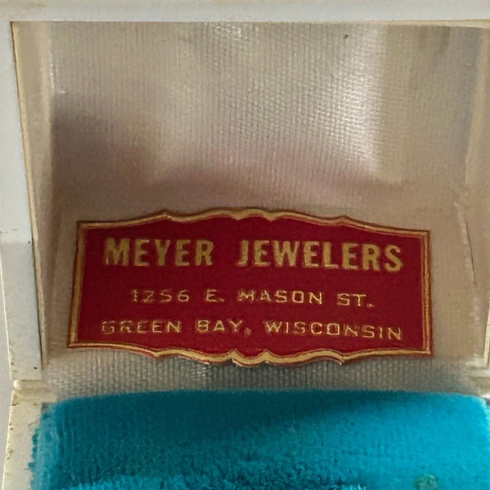 Meyer Jewelers Vintage Ring Box Small White Turquoise Velvet Mid Century Modern